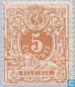 Lion couchant with coat of arms