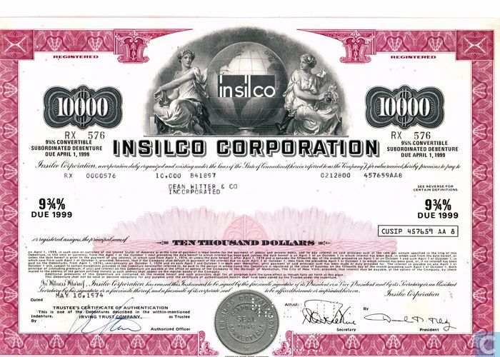 insilco-corporation-9-3-4-convertible-subordinated-debenture-bond