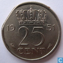 25 cent 1951 defect muntplaatje