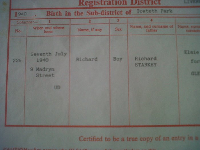 Ringo Starr Birth Certificate