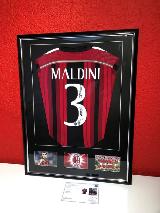 In Deluxe Frame Paolo Maldini Signed AC Milan Soccer Jersey 2014-15 
