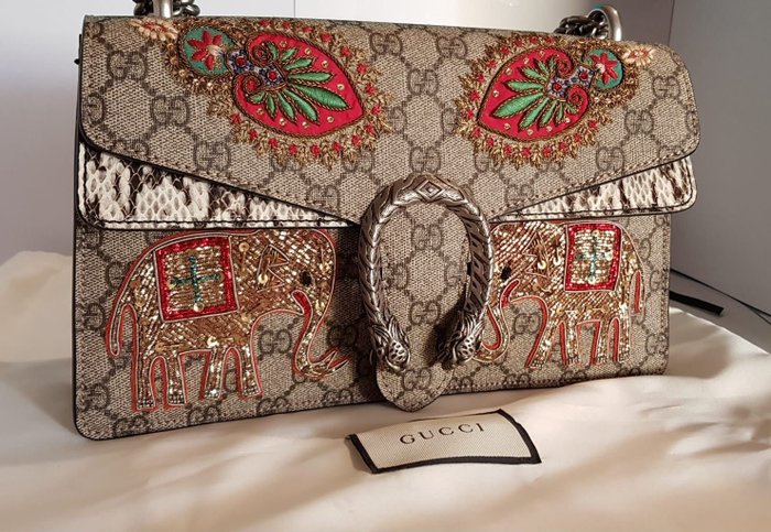 Puzzled Detailed Sprout Gucci - GG Supreme Monogram Python Embroidered DionysusCrossbody bag |  Barnebys