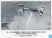 Thunderbird 1 making a soft landing with use of retro jets at London Airport.