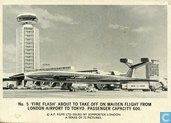'Fire Flash' about to take off on maiden flight from London Airport to Tokyo. Passenger capacity 600.
