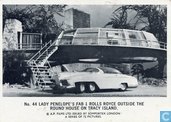 Lady Penelope's FAB 1 rolls royce outside the round house on Tracy Island.