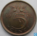 5 cent 1972 op te groot muntplaatje