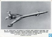 'Fireflash' the world's fastest and largest airliner. The revolutionairy nuclear fission turbines produce 3 million lbs. thrust giving a cruising speed of 5000 m.p.h.