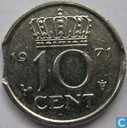 10 cent 1971 op defect muntplaatje