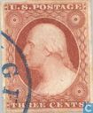 Franklin, Jefferson en Washington inschrift POSTAGE ongetand