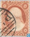 Franklin, Jefferson en Washington inschrift POSTAGE getand