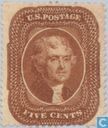 Franklin, Jefferson en Washington inschrift POSTAGE getand