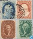 1857 Franklin, Jefferson en Washington inschrift POSTAGE getand (USA 3)
