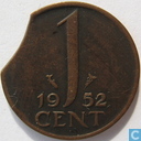 1 cent 1952 op defect muntplaatje