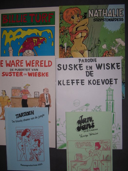 Parodie strips: seks spots-Tarzoen-Jan, Jans-Suske en Wiske-Suster en Wiebke-Nathalie-Billie Turf-Vieze sprookjes - sc - (1985 / 2003)
