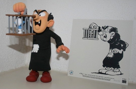 The Smurfs - Fariboles - Height 15 cm - statue. Gargamel with smurf in cage