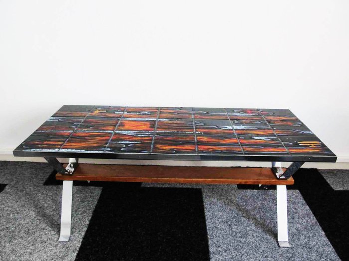 Spiksplinternieuw Retro salontafel met tegels, chroom-beuk - Catawiki ZC-32