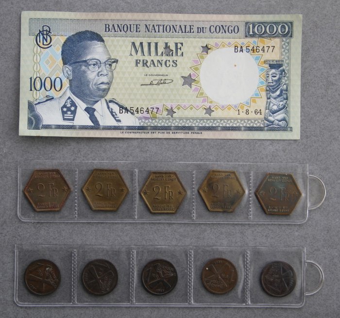 Congo & Katanga - 10 coins and a banknote - Catawiki