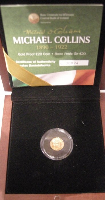 MICHAEL COLLINS 90TH ANNIVERSARY IRELAND TWENTY  EURO GOLD  PROOF COIN 2012