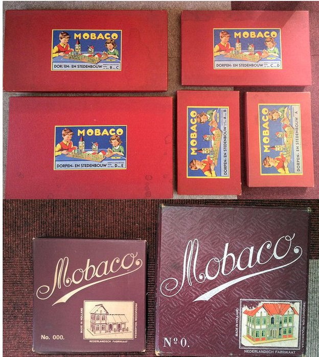 Constructiespeelgoed - Mobaco, Jumbo - Kavel met 7 Mobaco dozen, jaren 30 en 50