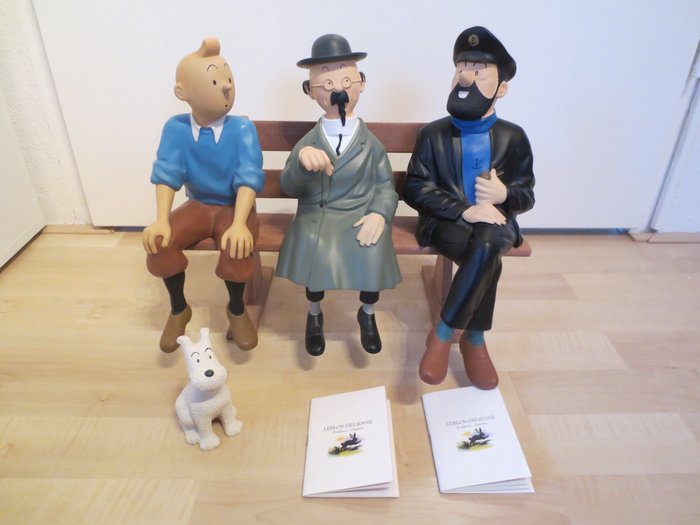 Tintin - Leblon Delienne figurines - Tintin, Captain Haddock, Professor Calculus, and Snowy sitting on a bench - (1991 /1992)