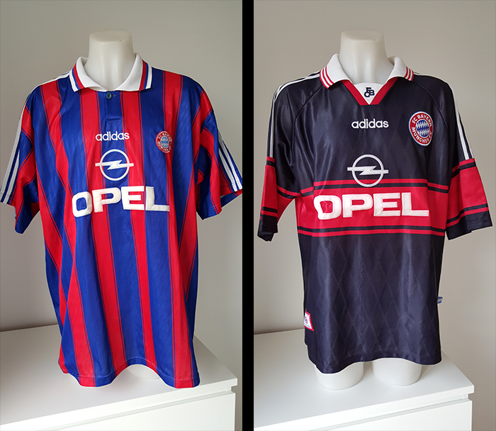 Two classic Bayern Munchen home jerseys 