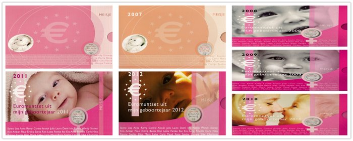 Pays-Bas. Year Set 2006/2012 BU "Babysets meisje" met penning (7 verschillende)