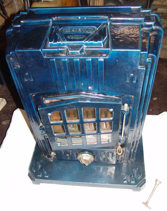 GODIN Stove 430 - deep blue enameled cast iron Art Deco stove