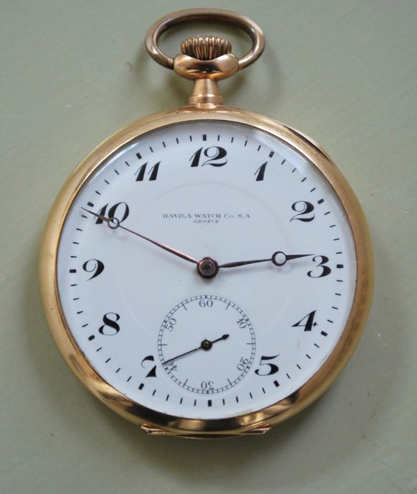 Havila Watch Co. S.A Geneve - reloj de bolsillo de oro - década de 1920
