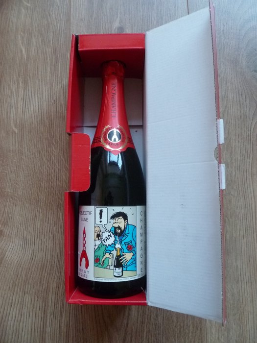 Hergé - Bouteille de Champagne Brochet-Hervieux "Premier Cru" + coffret - Version rouge - (année 90)