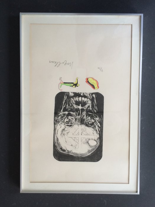 Kunst; Hugo Claus - Originele, met de hand ingekleurde litho - ca. 1973