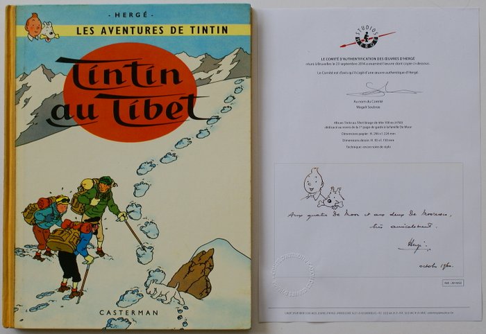 Tintin 20 - Tintin au Tibet - with dedication to Bob de Moor  - hc - 1st edition - (1960).