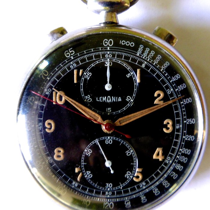 Lemania - military pocket watch chronograph - two pusher - 1935 / 1945