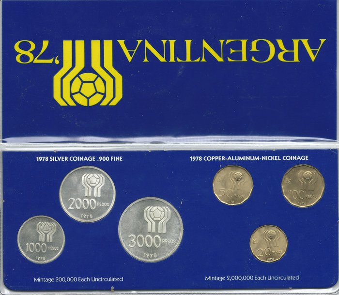 Details about   1978 Argentina 20,50,100 Peso Soccer Set Coins,Mini Album & Story 