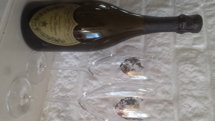 2002 Dom Perignon Brut Vintage Champagne 1 Bottle In Gift Box Including 2 Silvery Decorated Crystal Flutes