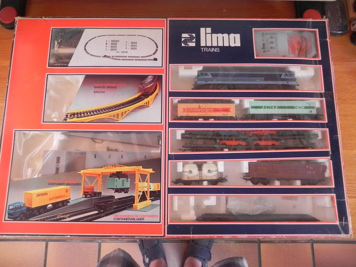 Lima H0 - Startset met Franse dieselloc, wagons, railovaal, trafo en container verlaadstation