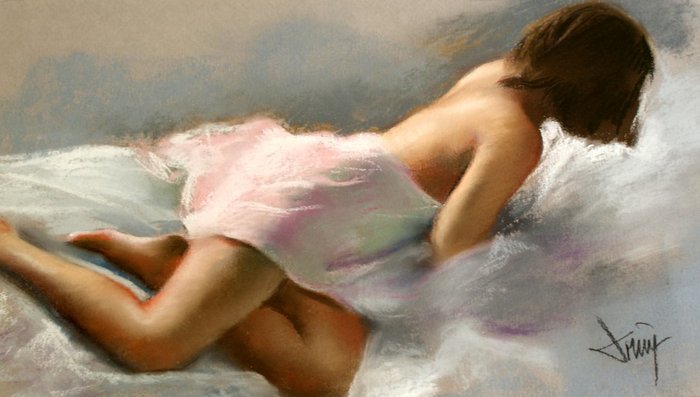 Artist: Domingo ÁLVAREZ GÓMEZ (1942) Title: Girl lying on her back in bed C...