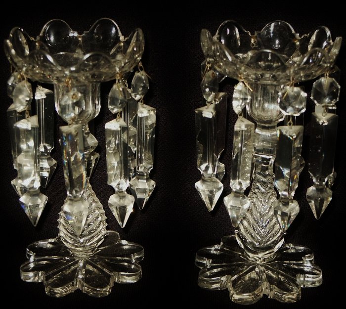 Baars Compatibel met ginder Paar kristallen kandelaars met pegels - ca. 1900 - Catawiki