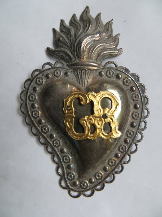 Ex Voto - sacred heart- circa 1950 - silver-plated - 7.2 cm