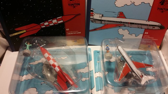 En avion Tintin - 1x raket x-flr6 + 1x vliegtuig van Brithish European airways + 2x boekjes (2015)