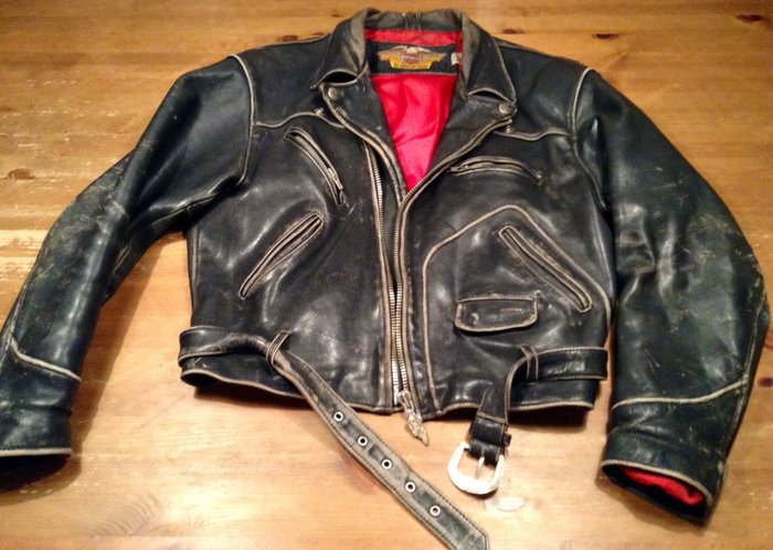Gorgeous tough worn leather retro Harley Davidson jacket