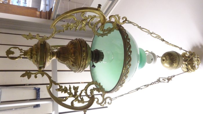 Matador Iris Brenner grote petroleum hanglamp - eind 19e eeuw