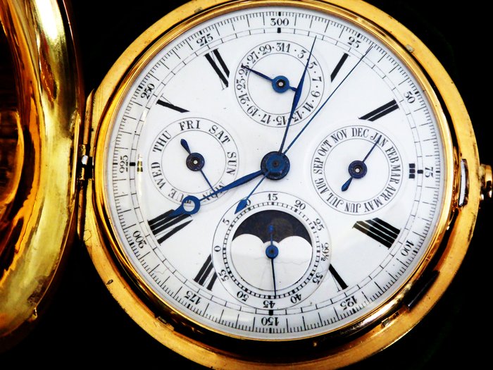 LeCoultre: chronograph, minute repeater, perpetual calendar, moon phase. Circa 1880 {ref no 203}