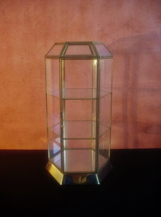 Glass Curio Specimen Display Cabinet Hexagon Shape Ca 1970