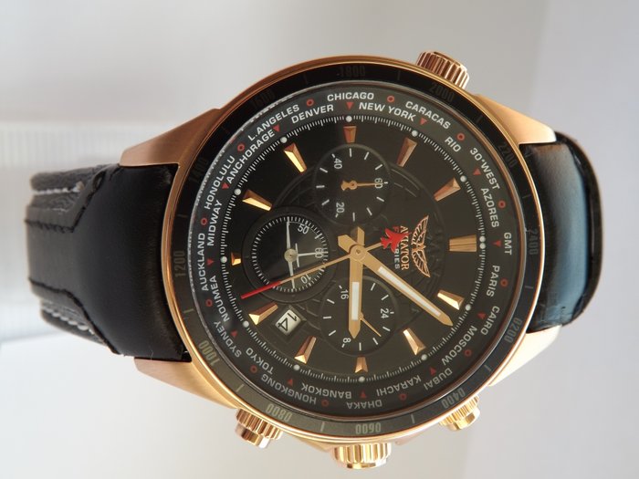 Aviator – Coleção F Series – Relógio cronógrafo de piloto / viajante com hora mundial – Fabrico suíço 
