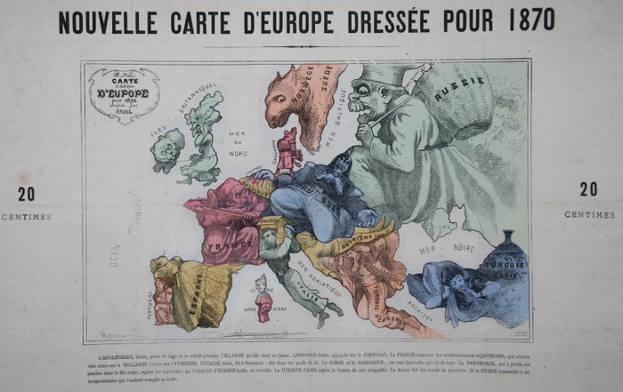 Europa Paul Hadol Nouvelle Carte Deurope Dressee Pour 1870 Carte Drolatique Deurope Pour 1870 1870 Catawiki