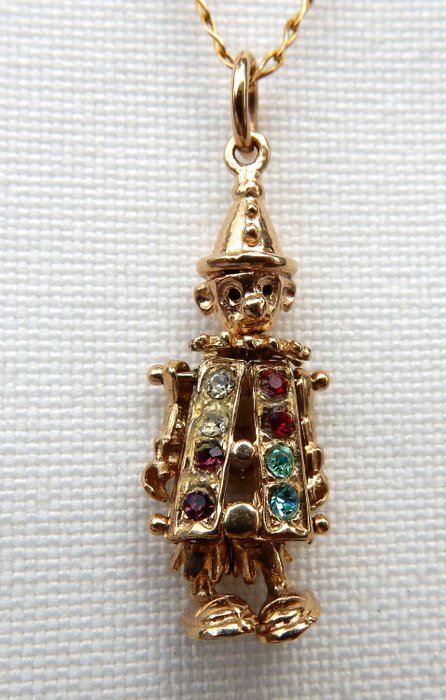 Design solid gold necklace and pendant – Rag doll / articulated clown / puppet