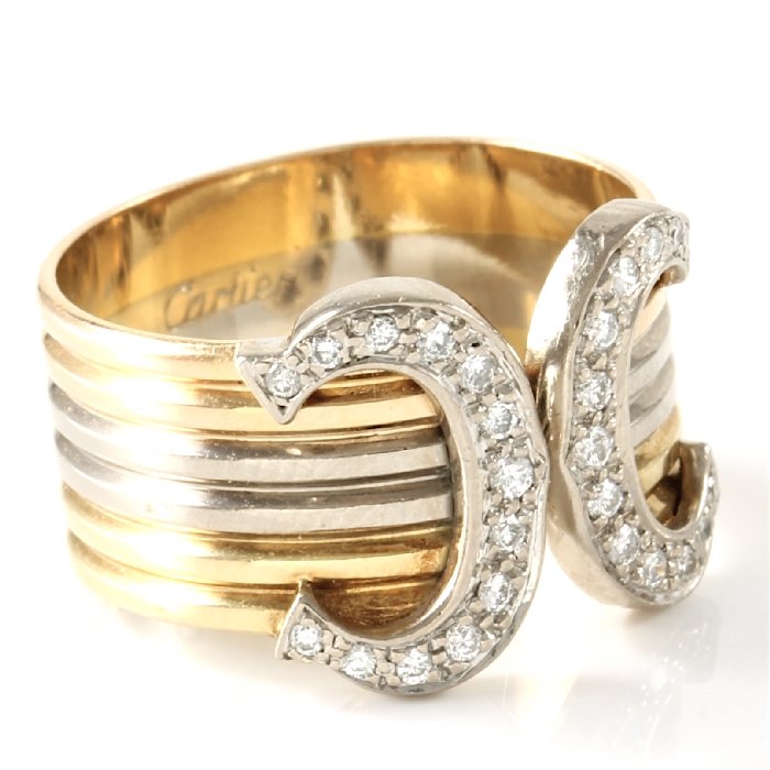 Cartier – C de Cartier – Anel-aliança para senhora, com três tons de ouro