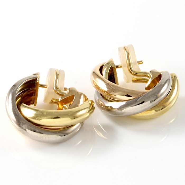 Cartier – Trinity damesoorbellen, tri-goud Huggie oorbellen
