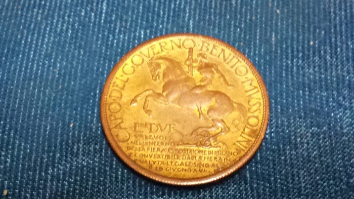 Italy, Kingdom - Buono of 2 Lire 1928 "Fiera di Milano" Vittorio Emanuele III - golden metal