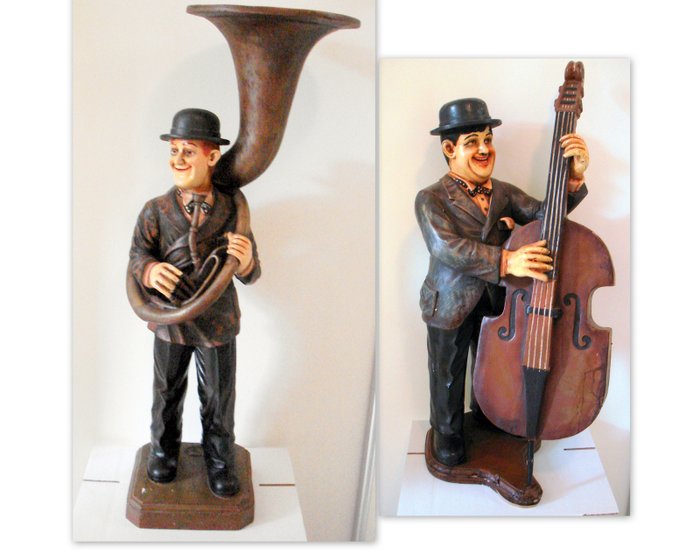Laurel & Hardy figures with tuba and double bass - high ca. 90 cm.

